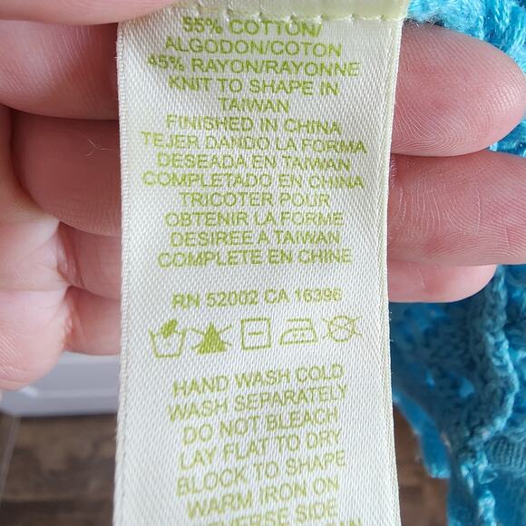 Sigrid Olsen Cardigan Sweater Womens Large Open Weave Aqua Blue Crochet - Picture 5 of 9